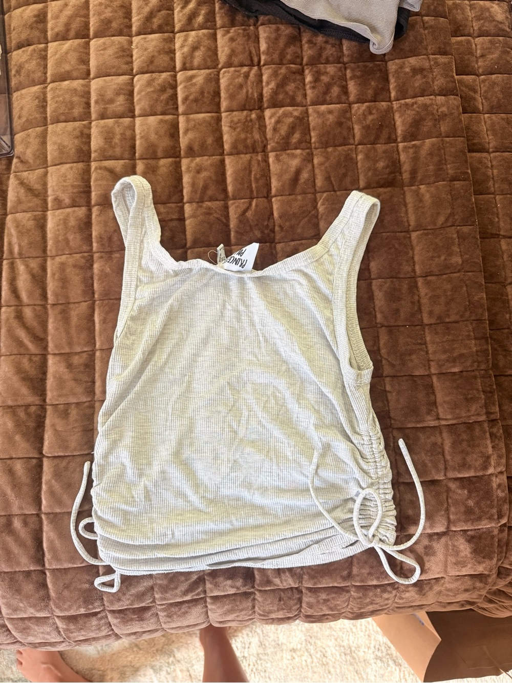 Princess Polly Light Gray Ribbed Ruched Tank - Picture 2 of 3